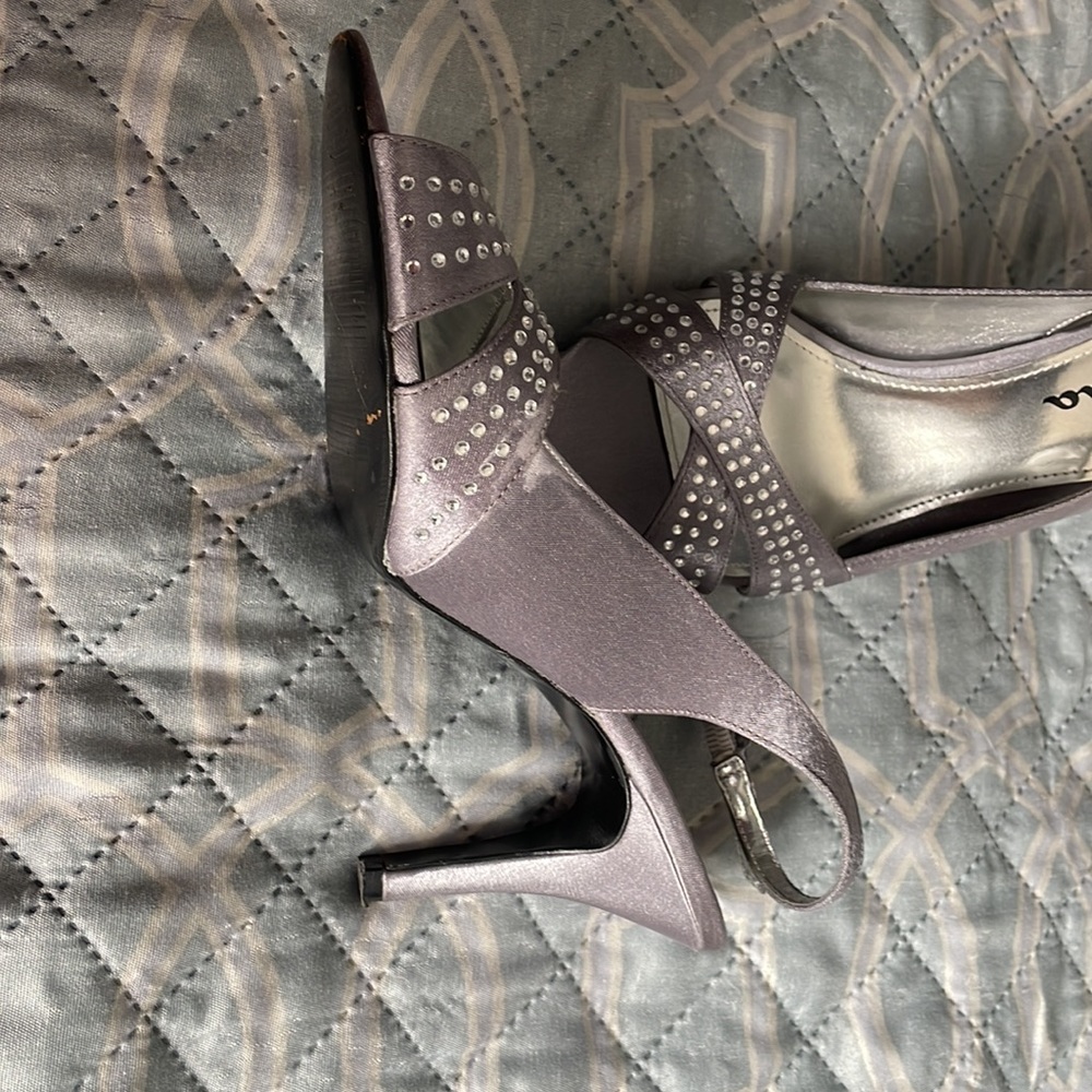 Sling back silver 3 inch heels